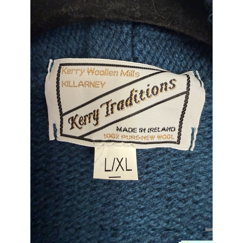 VTG Kerry Woolen Mills Ireland Pure New Wool Open Cardigan Blue Sz L/XL - Picture 4 of 10